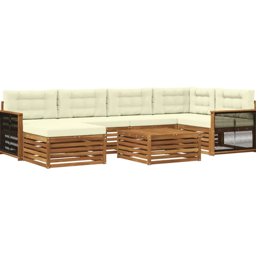 vidaXL Outdoor-Sofagarnitur 7 stk. Natur und Creme