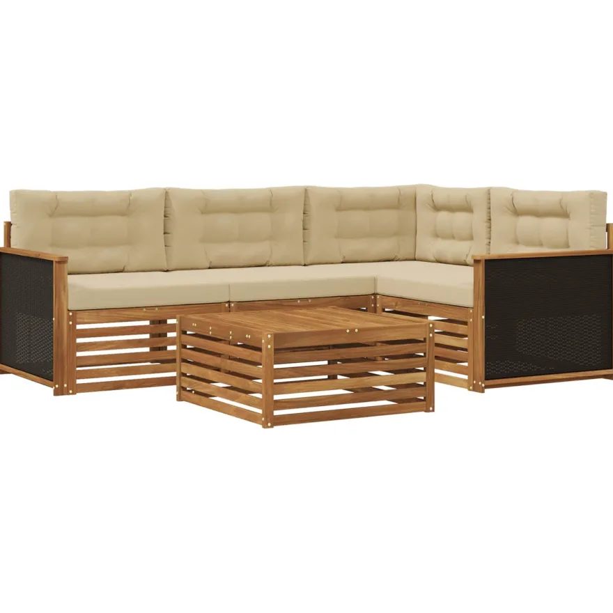 vidaXL Outdoor-Sofagarnitur 5 stk. Natur und Beige Polyester