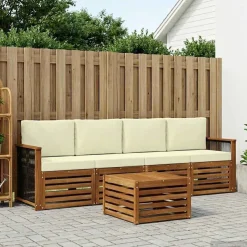 vidaXL Outdoor-Sofagarnitur 5 stk. Natur und Creme Massivholz Akazie