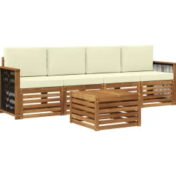 vidaXL Outdoor-Sofagarnitur 5 stk. Natur und Creme Massivholz Akazie