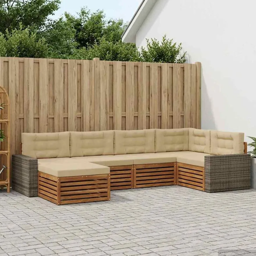 vidaXL Outdoor-Sofagarnitur 6 stk. Natur und Beige