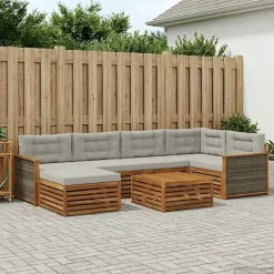 vidaXL Outdoor-Sofagarnitur 7 stk. Natürlich und Hellgrau