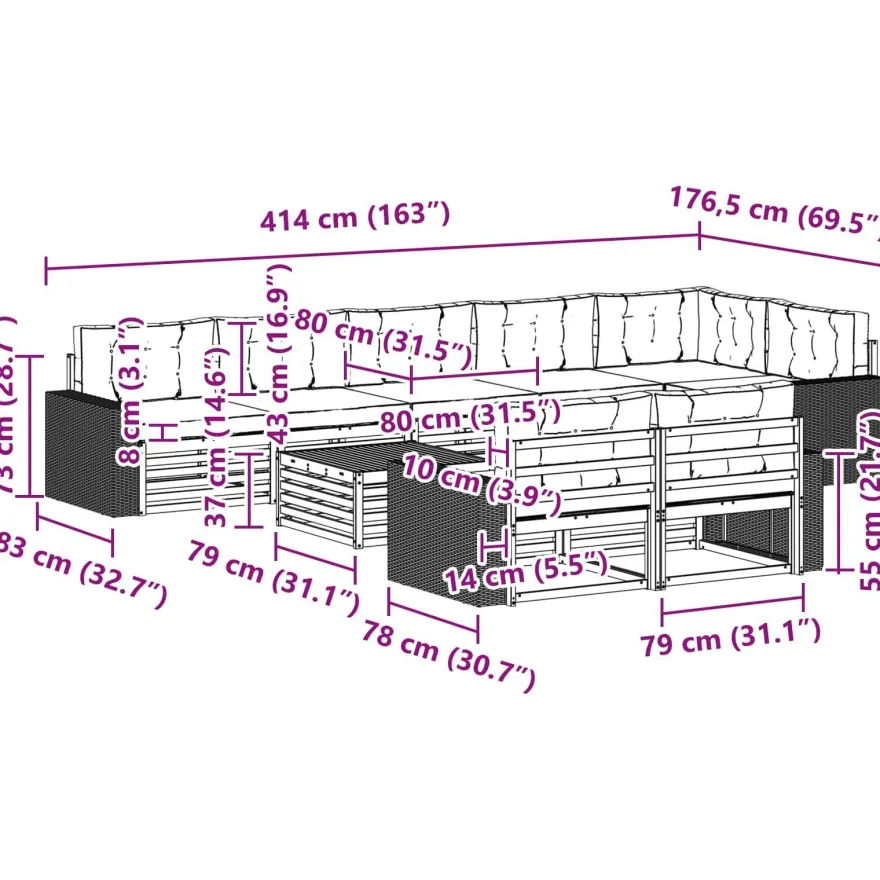vidaXL Outdoor-Sofagarnitur 9 stk
