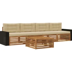 vidaXL Outdoor-Sofagarnitur 5 stk. Natur und Beige Massivholz Akazie