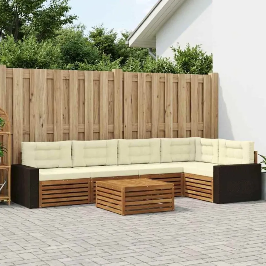 vidaXL Outdoor-Sofagarnitur 6 stk. Natur und Creme Polyester