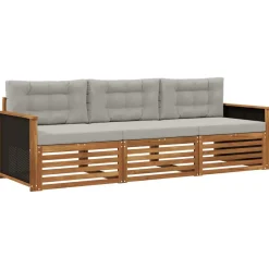 vidaXL Outdoor-Sofagarnitur 3 stk. Natürlich und Hellgrau Polyester