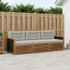 vidaXL Outdoor-Sofagarnitur 3 stk. Natürlich und Hellgrau Polyester
