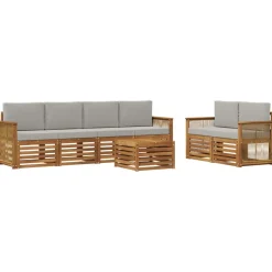 vidaXL Outdoor-Sofagarnitur 7 stk. Natürlich und Hellgrau