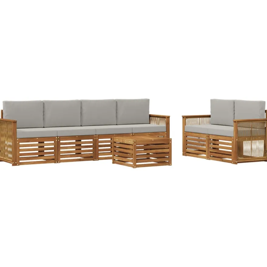 vidaXL Outdoor-Sofagarnitur 7 stk. Natürlich und Hellgrau