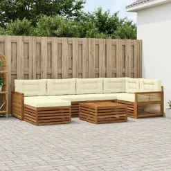 vidaXL Outdoor-Sofagarnitur 7 stk. Natur und Creme