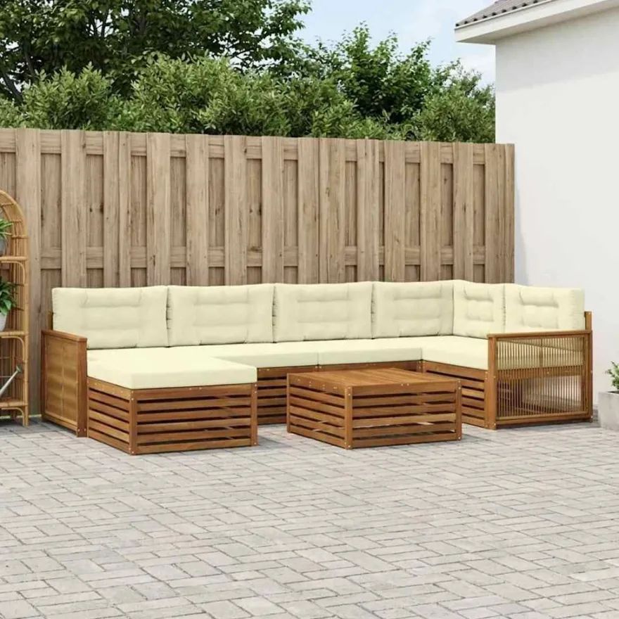 vidaXL Outdoor-Sofagarnitur 7 stk. Natur und Creme