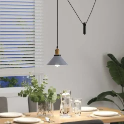vidaXL Pendelleuchte Höhenverstellbar E27 Grau Glänzend Ø 22 cm Metall