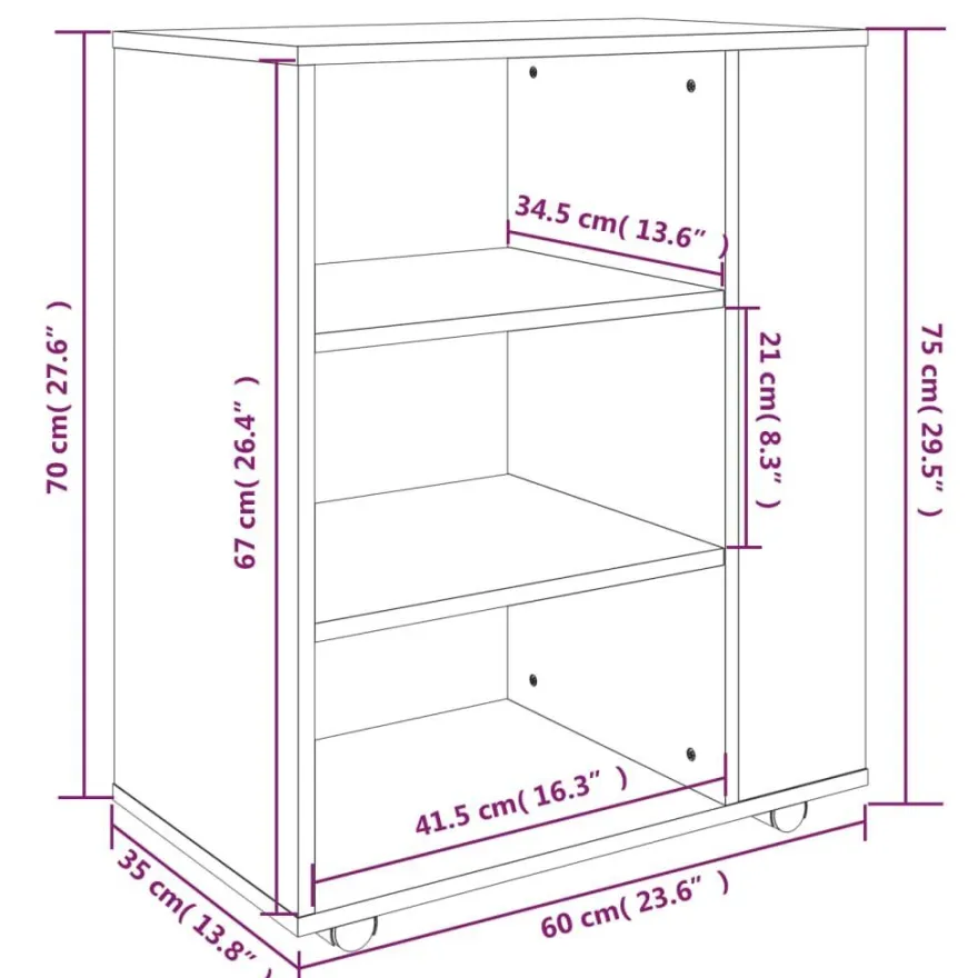 vidaXL Rollschrank Grau Sonoma 60x35x75 cm Holzwerkstoff
