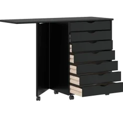 vidaXL Rollschrank mit Schreibtisch MOSS Schwarz Massivholz Kiefer