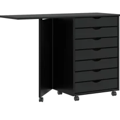 vidaXL Rollschrank mit Schreibtisch MOSS Schwarz Massivholz Kiefer