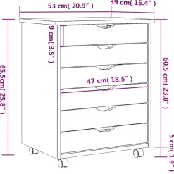 vidaXL Rollschrank mit Schubladen MOSS Weiß Massivholz Kiefer