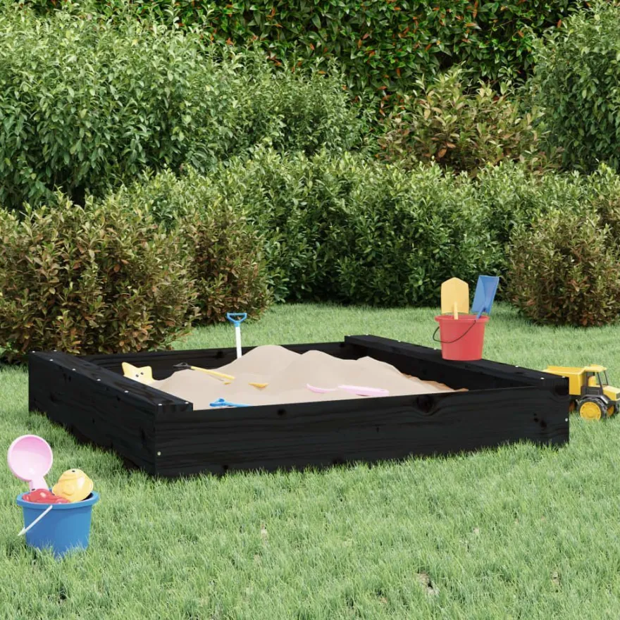 vidaXL Sandkasten mit Sitzen Schwarz Quadratisch Massivholz Kiefer
