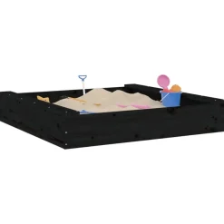 vidaXL Sandkasten mit Sitzen Schwarz Quadratisch Massivholz Kiefer