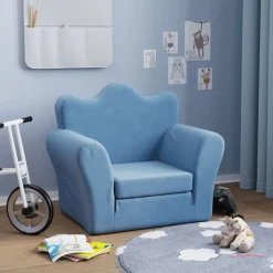 vidaXL Schlafsofa für Kinder Blau Weich Plüsch