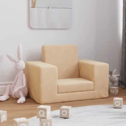 vidaXL Schlafsofa für Kinder Creme Weicher Plüsch