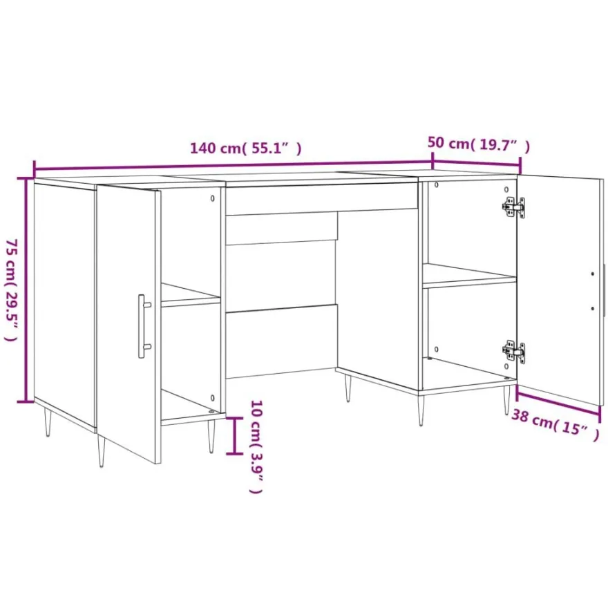 vidaXL Schreibtisch Betongrau 140x50x75 cm Holzwerkstoff