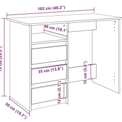 vidaXL Schreibtisch Grau Sonoma 102x50x75 cm Holzwerkstoff