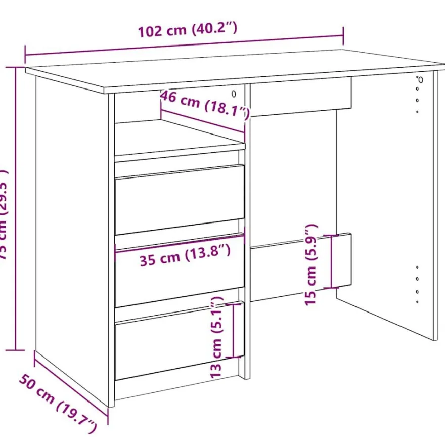 vidaXL Schreibtisch Grau Sonoma 102x50x75 cm Holzwerkstoff