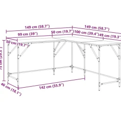 vidaXL Schreibtisch Grau Sonoma 149x149x75 cm Holzwerkstoff