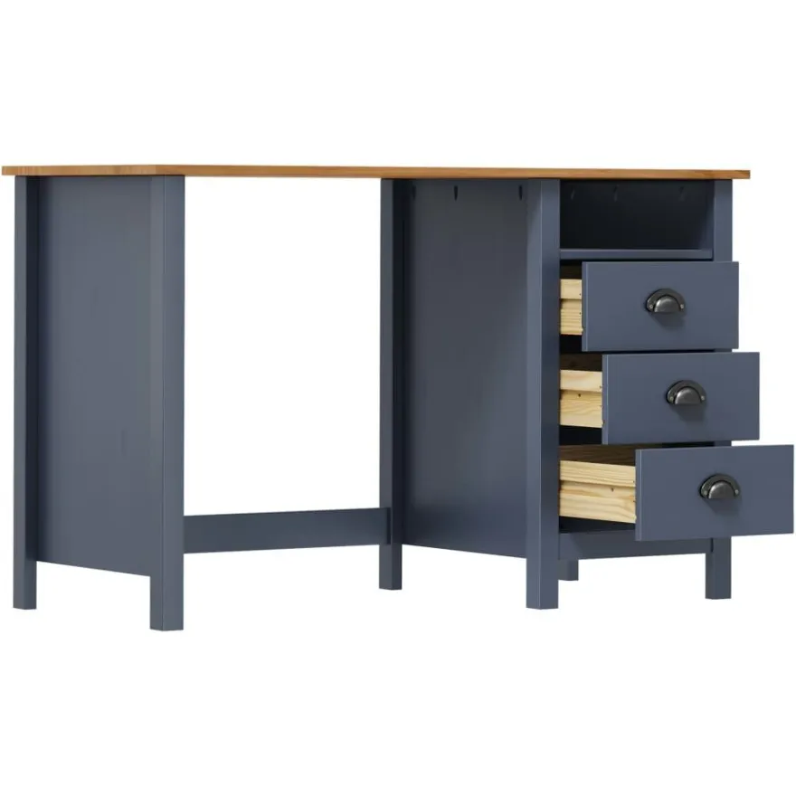 vidaXL Schreibtisch Hill mit 3 Schubladen Grau 120x50x74cm Kiefernholz