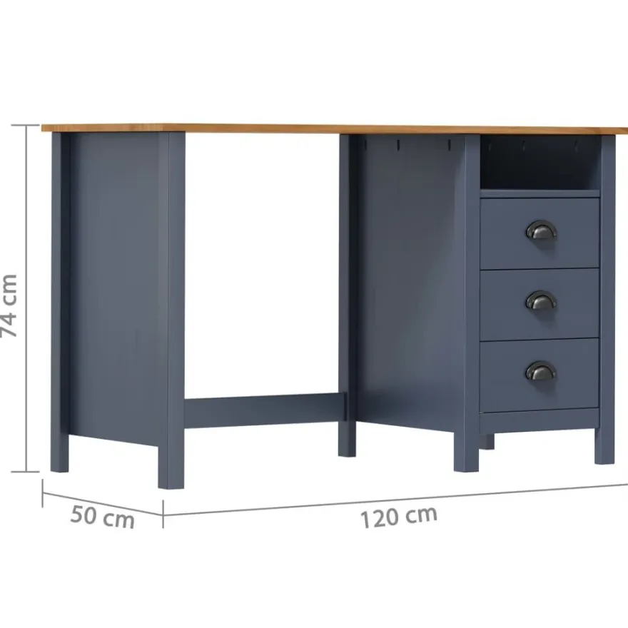 vidaXL Schreibtisch Hill mit 3 Schubladen Grau 120x50x74cm Kiefernholz