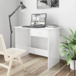 vidaXL Schreibtisch Hochglanz-Weiß 100×50×76 cm Holzwerkstoff