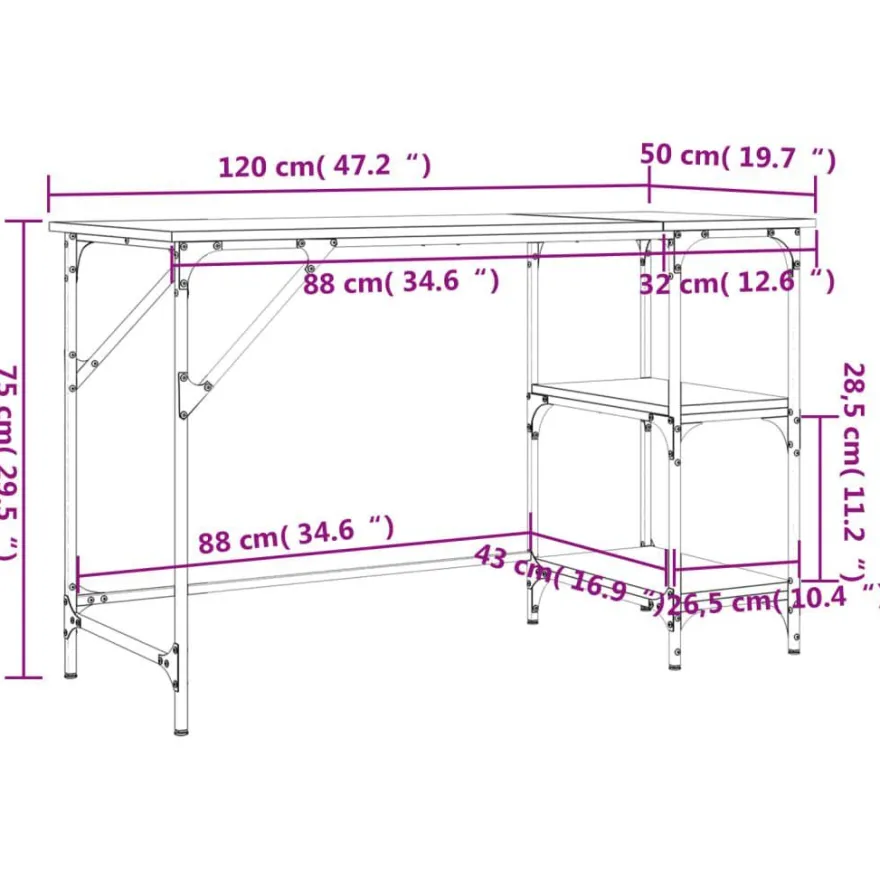 vidaXL Schreibtisch Sonoma-Eiche 120x50x75 cm Metall Holzwerkstoff