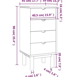 vidaXL Schubladenschrank OTTA 45x39x90 cm Massivholz