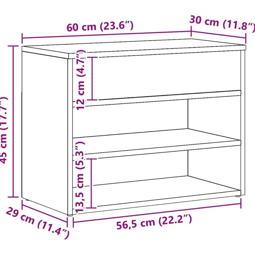 vidaXL Schuhbank Artisan-Eiche 60x30x45 cm Holzwerkstoff