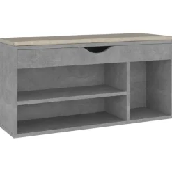 vidaXL Schuhbank mit Kissen Betongrau 104x30x49 cm Holzwerkstoff