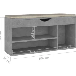 vidaXL Schuhbank mit Kissen Betongrau 104x30x49 cm Holzwerkstoff