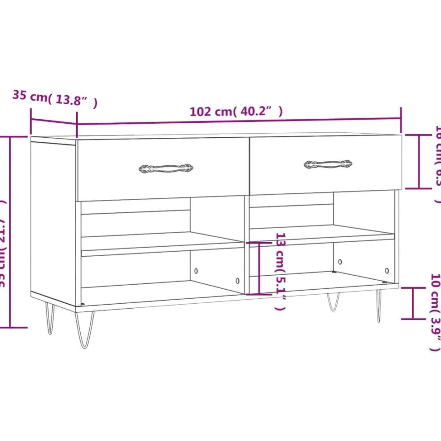 vidaXL Schuhbank Weiß 102x35x55 cm Holzwerkstoff