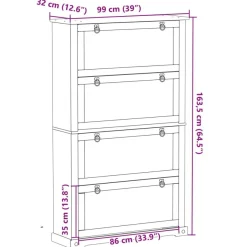 vidaXL Schuhschrank Corona 99x32x163,5 cm Massivholz Kiefer