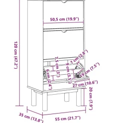 vidaXL Schuhschrank OTTA mit 3 Schubladen Braun&Weiß Massivholz Kiefer