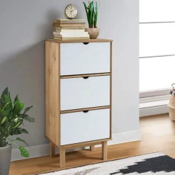 vidaXL Schuhschrank OTTA mit 3 Schubladen Braun&Weiß Massivholz Kiefer