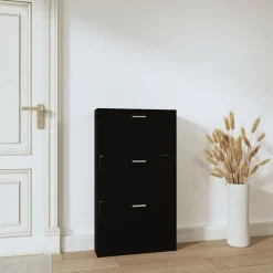 vidaXL Schuhschrank Schwarz 59x17x108 cm Holzwerkstoff