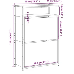 vidaXL Schuhschrank Sonoma-Eiche 75x34x112 cm Holzwerkstoff