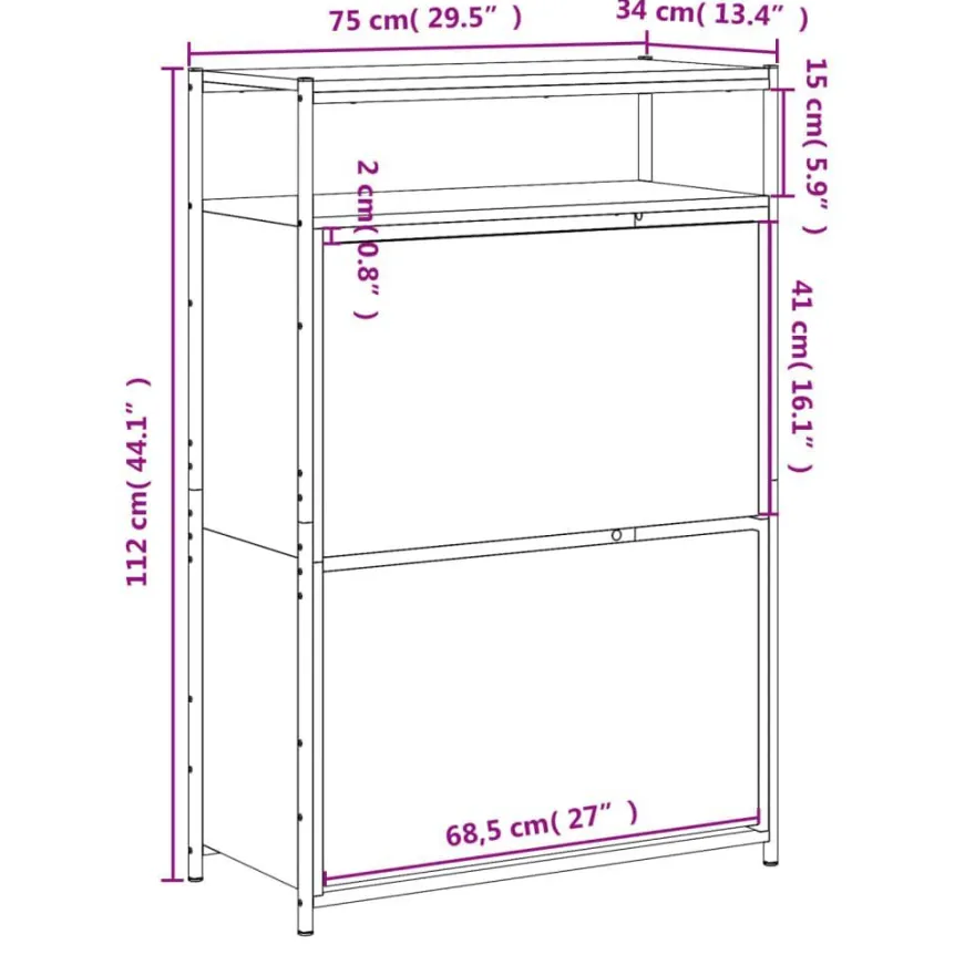vidaXL Schuhschrank Sonoma-Eiche 75x34x112 cm Holzwerkstoff