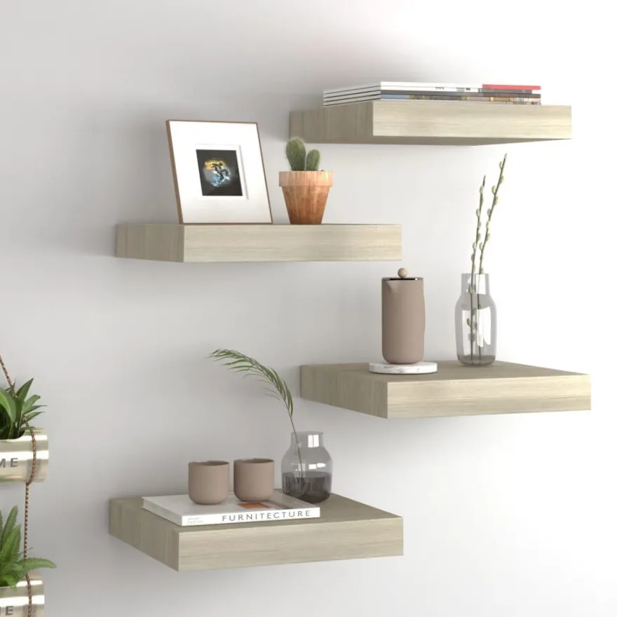 vidaXL Schwebende Wandregale 4 Stk. Eichefarben 23x23,5x3,8cm MDF