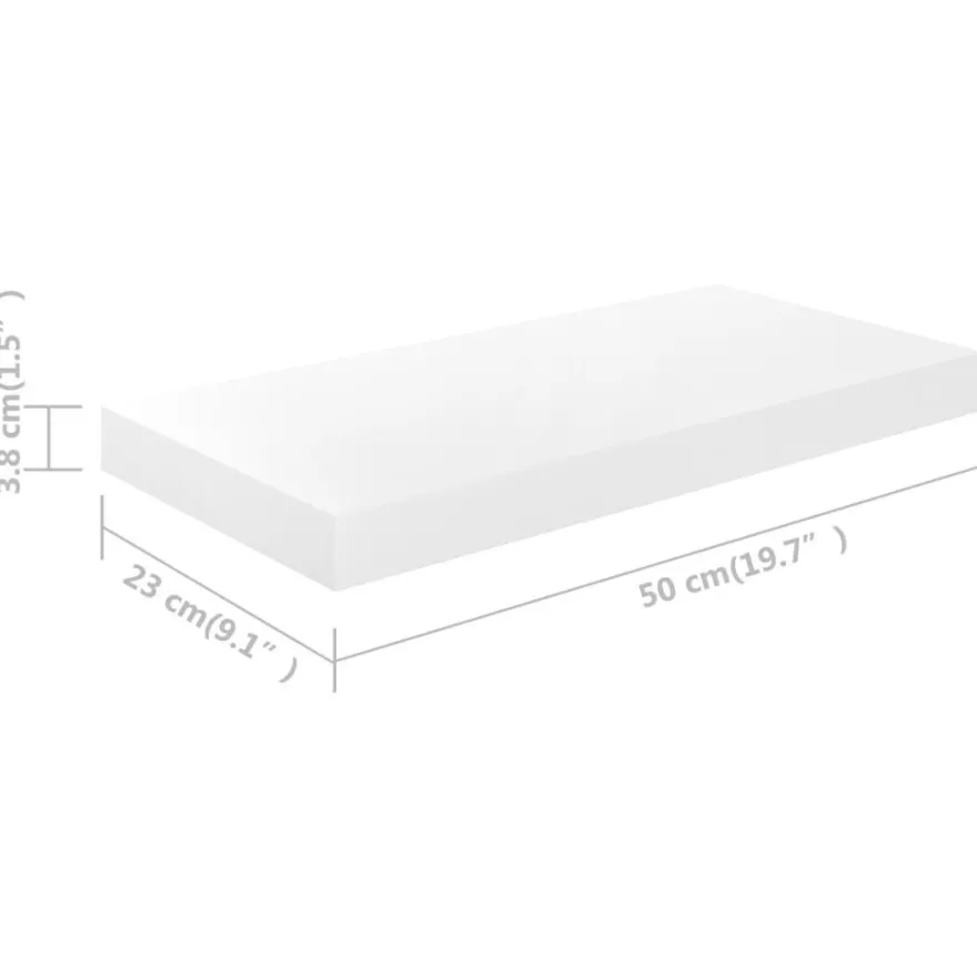 vidaXL Schweberegale 4 Stk. Hochglanz-Weiß 50x23x3,8 cm MDF