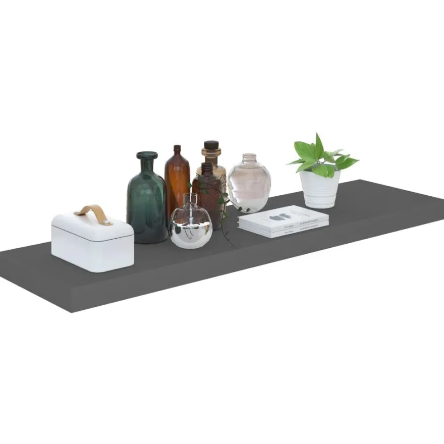 vidaXL Schweberegale 4 Stk. Hochglanz-Grau 90x23,5x3,8 cm MDF