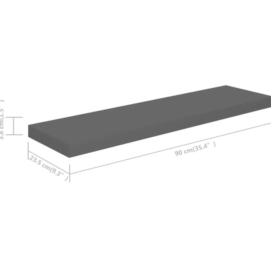 vidaXL Schweberegale 4 Stk. Hochglanz-Grau 90x23,5x3,8 cm MDF