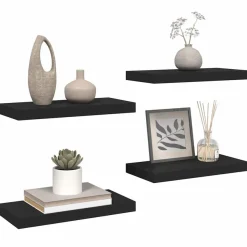 vidaXL Schweberegale 4 Stk. Schwarz 50x23x3,8 cm MDF