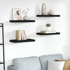 vidaXL Schweberegale 4 Stk. Schwarz 50x23x3,8 cm MDF