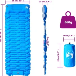 vidaXL Selbstaufblasende Isomatte mit Kissen Blau